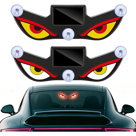 Solar Demon Eye LED Car Window Light, Devil Eyes Light for Windshield & Cars, Dynamic Big Eye Lights with Sensor, Demon Eyes for Car, Wireless USB-C Rechargeable 5 Modes (1, Red Yellow White)