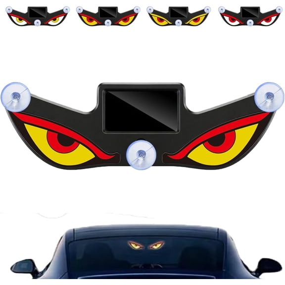 Solar Demon Eye LED Car Window Light, Dynamic Animated Devil Eyes, Solar & USB-C Rechargeable Wireless Waterproof No-Drill Warning Lamp for Cars, SUVs, Trucks & Vans