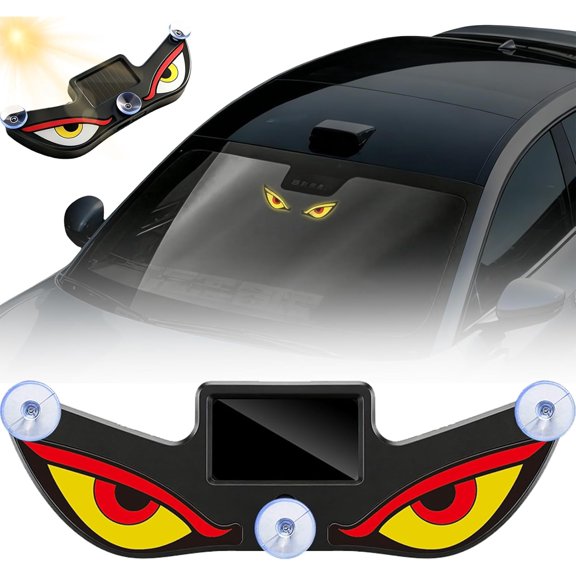 Solar Demon Eye LED Car Window Light, Solar + USB Dual Power Rechargeable Devil Eyes Dynamic Vibrate Sensor Light Effect for Car Truck SUV Windshield (Red Red-Yellow)