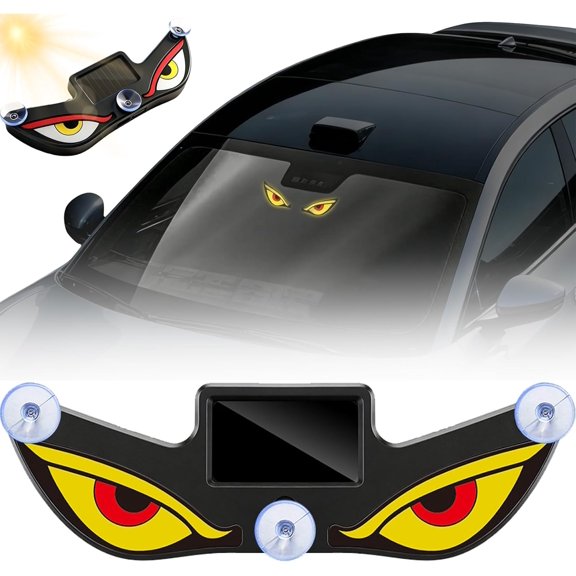 Solar Demon Eye LED Car Window Light, Solar + USB Dual Power Rechargeable Devil Eyes Dynamic Vibrate Sensor Light Effect for Car Truck SUV Windshield (Yellow Red-Yellow)