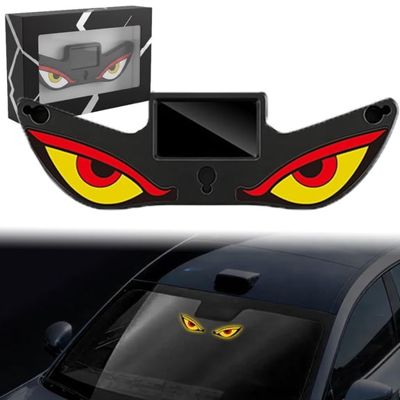 Solar Demon Eye LED Car Window Light – Wireless No Drill Devil Eyes Warning Lights for Windshield, Rear Window, USB & Solar Powered, Waterproof Animated for SUVs, Trucks, Vans
