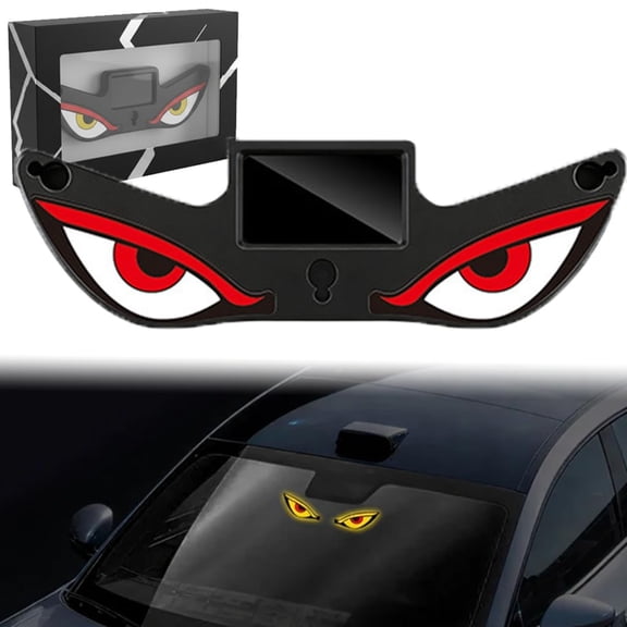 Solar Demon Eye LED Car Window Light – Wireless No Drill Devil Eyes Warning Lights for Windshield, Rear Window, USB & Solar Powered, Waterproof Animated for SUVs, Trucks, Vans