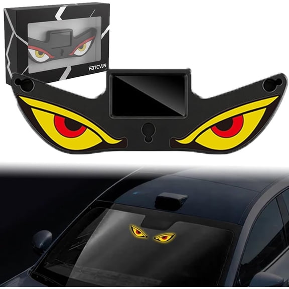 Solar Demon Eye LED Car Window Light, Wireless No Drill Solar and USB Powered Devil Eyes Warning Lights for Cars Windshield Rear Window, Waterproof Eyes Animated for Suvs Trucks Vans