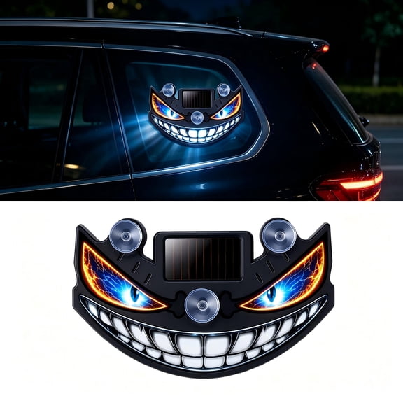 Solar Demon Eye LED Car Window Light, Wireless Stick-On Devil Eyes Light for Car Windshield, Solar Powered Dynamic Ambient Lamp for SUVs, Trucks, Vans Rear Window Night Decoration, 4.7×3 Inch