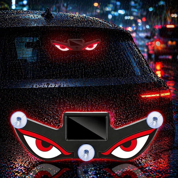 Solar Demon Eye LED Car Window Light, Wireless Stick-On Devil Eyes Light for Car Windshield, Solar & USB Powered Dynamic Ambient Lamp for SUVs, Trucks, Vans Rear Window Night Decoration (Color1)