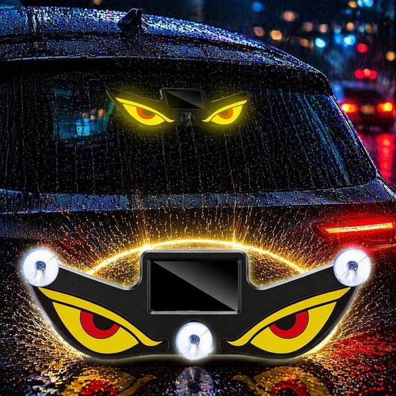 Solar Demon Eye LED Car Window Light, Wireless Stick-On Devil Eyes Light for Car Windshield, Solar & USB Powered Dynamic Ambient Lamp for SUVs, Trucks, Vans Rear Window Night Decoration (Color4)