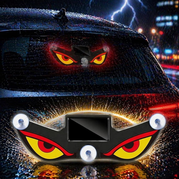 Solar Demon Eye LED Car Window Light, Wireless Stick-On Devil Eyes Light for Car Windshield, Solar & USB Powered Dynamic Ambient Lamp for SUVs, Trucks, Vans Rear Window Night Decoration (Color3)
