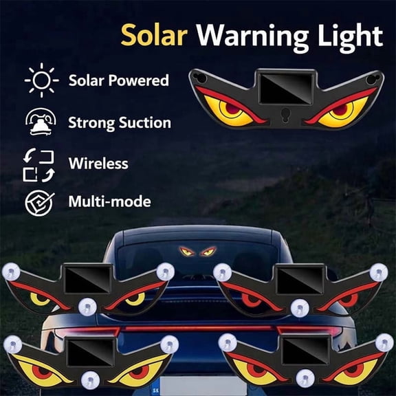 Solar Devil Eye Car Window Light, Wireless No Drill Solar & USB Powered Demon Eyes Warning Lights for Car Windshield & Rear Window, Waterproof Animated Eye Lights for SUVs, Trucks & Vans