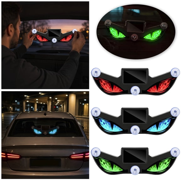 Solar Eye LED Car Window Light, 2PCS No Drill Eyes Warning Light with Solar & USB Charging for Cars Windshield Rear Window, SUVs, Trucks