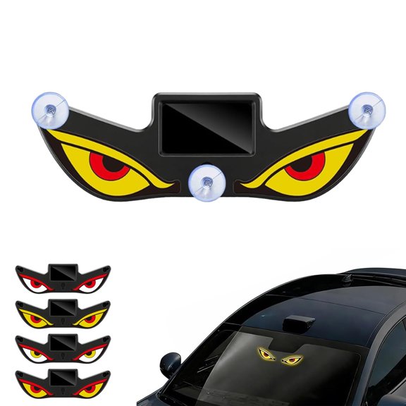 Solar Devil Eyes LED Car Window Light, No Drill Suction Cup Devil Eyes Light, Solar & USB Rechargeable Animated Suction Cup Warning Lamp for SUV Truck Van RV