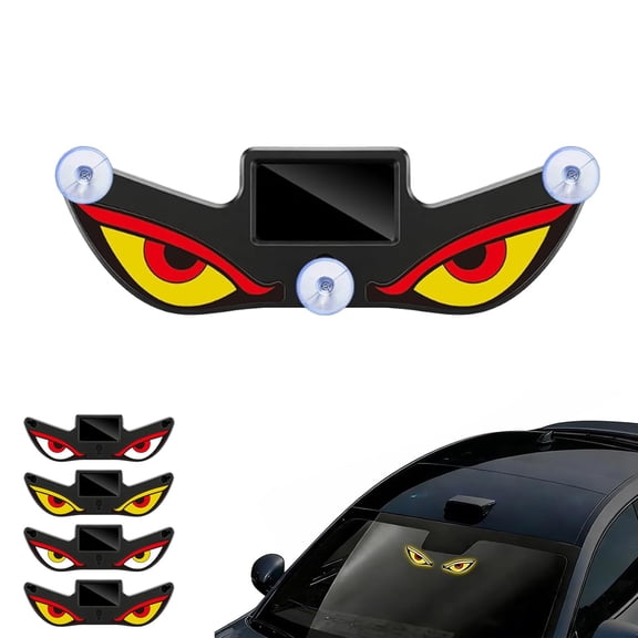 Solar Devil Eyes LED Car Window Light, No Drill Suction Cup Devil Eyes Light, Solar & USB Rechargeable Animated Suction Cup Warning Lamp for SUV Truck Van RV