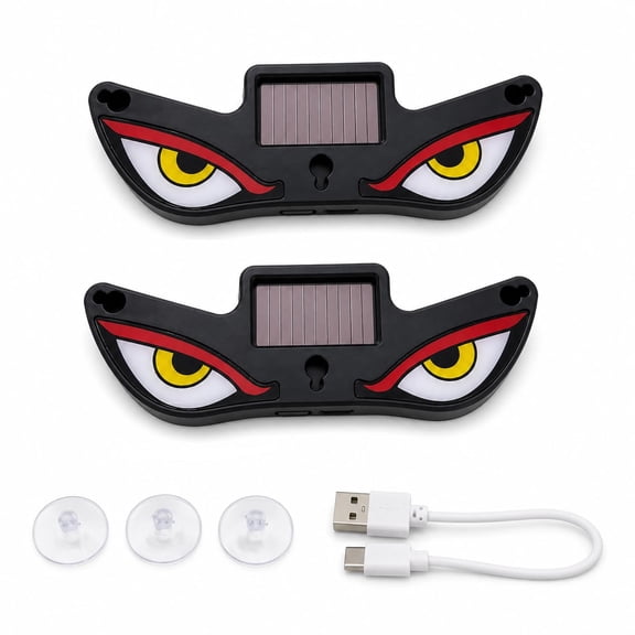 Solar Devil Eyes LED Car Window Light, Wireless No Drill Solar Powered Demon Eyes Warning Lights for Cars Windshield Rear Window, Waterproof LED Eyes Animated for Trucks/SUVs/RV/Vans, 2 Pack (T1-RYW)