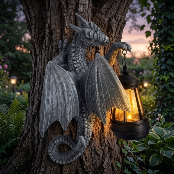 Solar Dinosaur Hanging Light, Resin Garden Ornament, Tree Decor Accent, Glows Automatically at Night and Hangs Securely from Branches for Tree Branch, Patio Hook, and Garden Arbor.