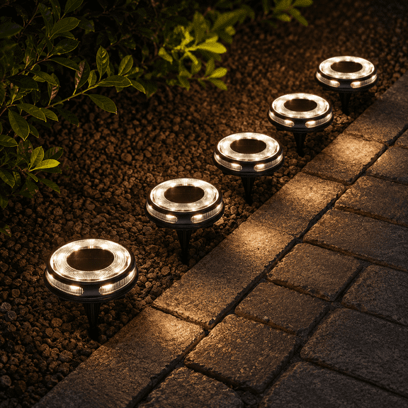 Solar Disc Lights, Outdoor LED Solar Ground Lights, Wireless In-Ground Landscape Lighting, Warm White, 5-Pack
