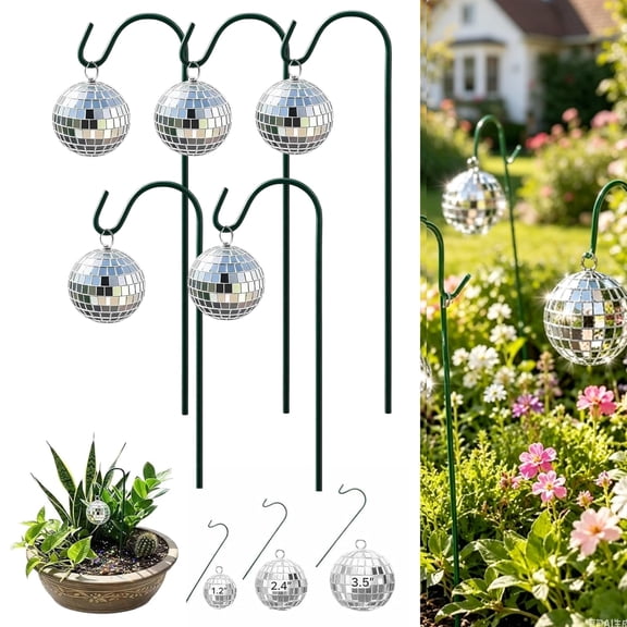 Solar Disco Ball Garden Stakes, 5 Pack 2.4 Inch Retro Mosaic Reflective Glass Globe with Stainless Steel Stem, Weatherproof Patio Lawn Yard Decor Ornament