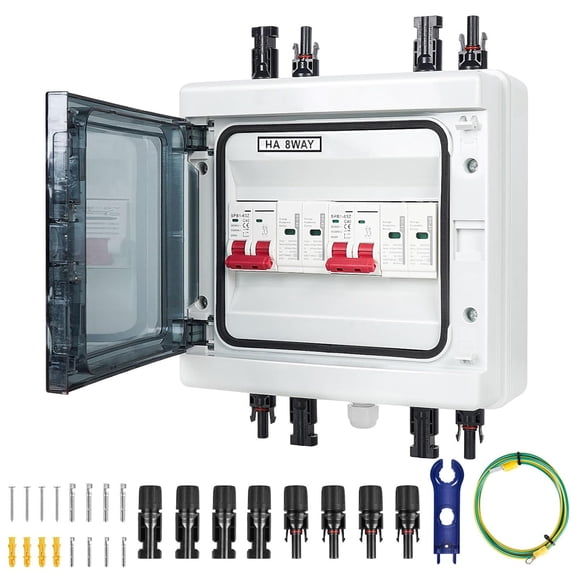 Solar Disconnects Switches Combiner Box Waterproof Circuits breaker Box with Surges Protector and Solar Panel Connectors