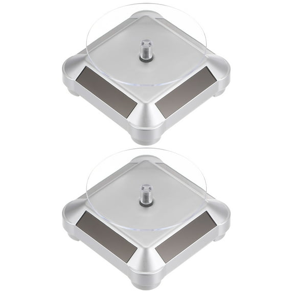 Solar Display Stand Turntable 360 Rotating Double Use ABS, Silver Tone, 2 Pieces