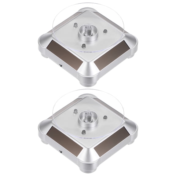 Solar Display Stand Turntable 360 Rotating Double Use LED Light ABS, Silver Tone, 2 Pieces