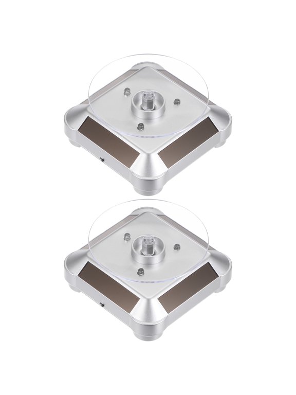 Solar Display Stand Turntable 360 Rotating Double Use LED Light ABS, Silver Tone, 2 Pieces