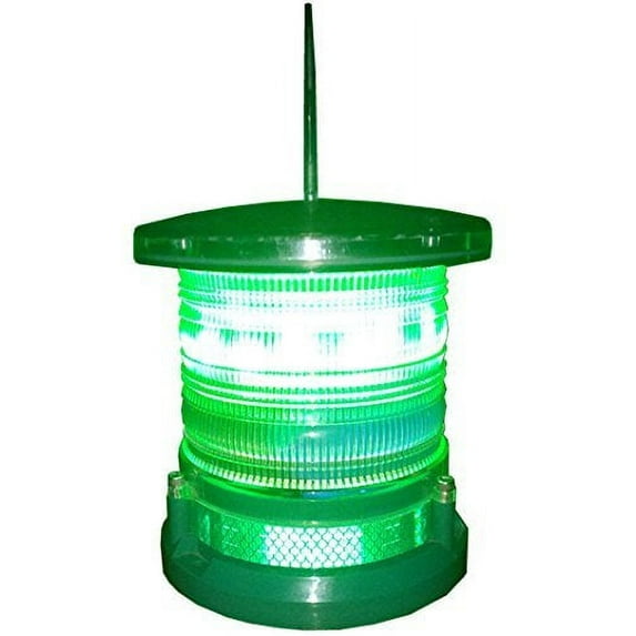 Solar Dock High Power Warning Light - Waterproof Marine Solar Dock Lighting - Green LED Constant or Flashing 360 Degree Lighting