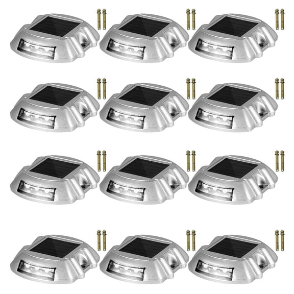 Solar Dock Lights 12-Pack, Outdoor Solar Powered Lights, 6 LED Deck Lights, Waterproof Driveway Lights for Garden, Walkways, Steps - White