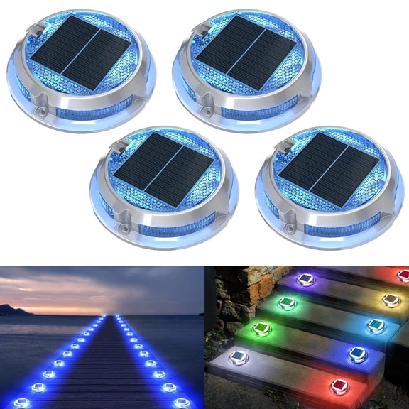 Aship Solar Dock Lights 4 Pack, 11 Lighting Modes LED Solar Deck Lights, IP68 Waterproof Solar Driveway Lights for Garden Pathway Driveway Step Dock Ground