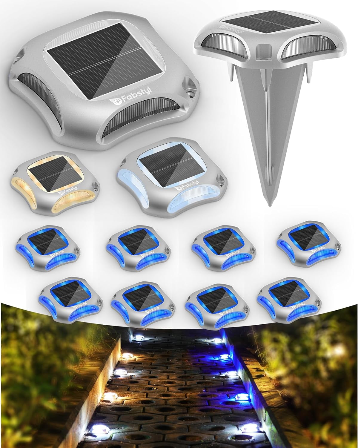 Solar Dock Lights Driveway Lights Waterproof 12 Pack, 3 Colors in 1 ...