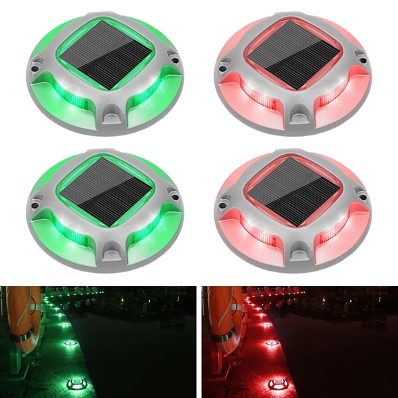 Solar Dock Marine Lights ,2 Colors in 1,Outdoor IP67 LED Solar Powered Waterproof Driveway Marker Deck Lights for Warning Step Sidewalk Pathway (White/Blue),Saltwater Resistant