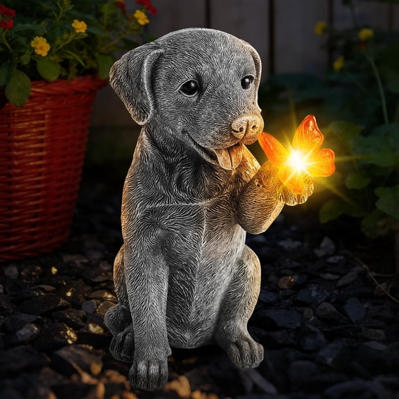 Solar Dog Garden Statue Outdoor Decor Resin Statue for Yard Patio Lawn