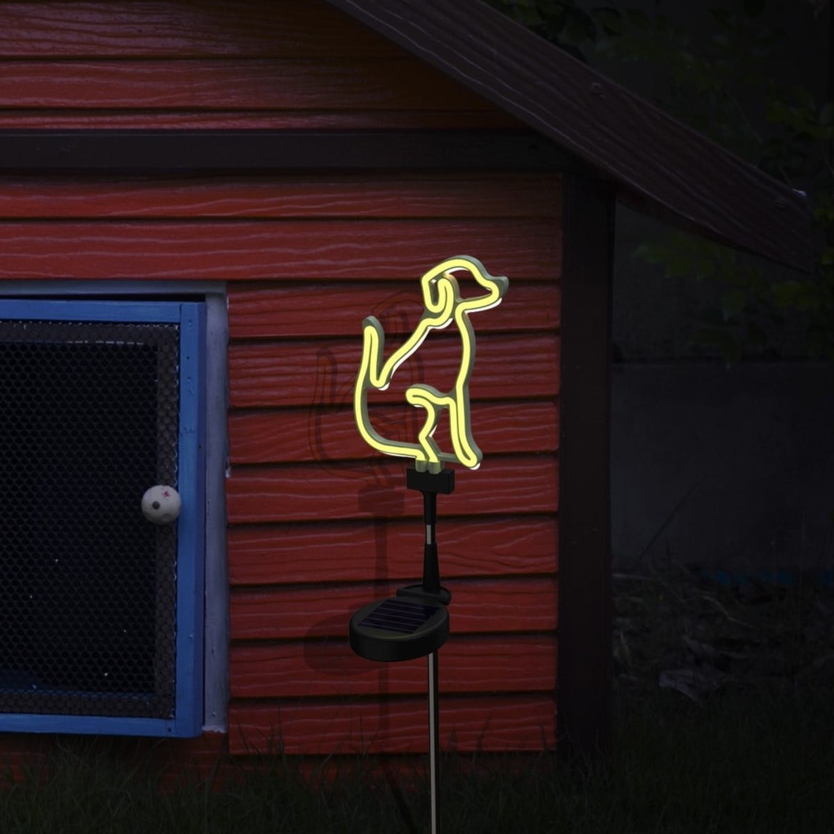 Solar LED Neon Yellow Dog Stake Light for Outdoor Garden