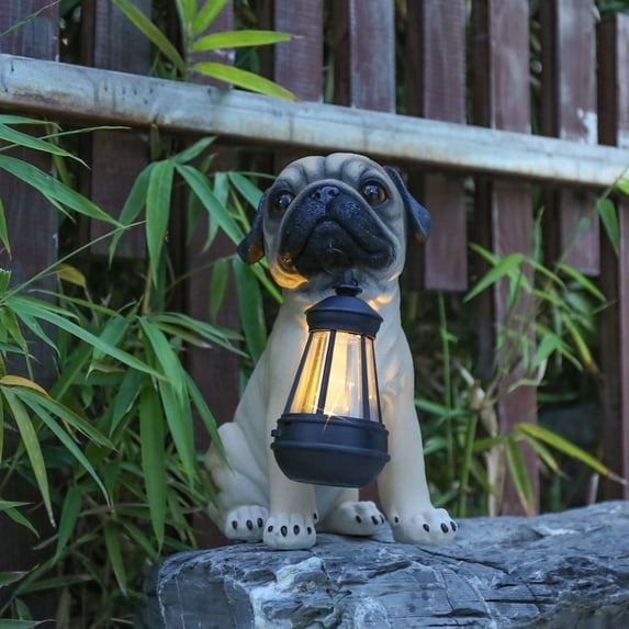 Solar Dog French Bulldog Outdoor Statues for Garden: Shar Pei Outdoor Decor Puppy for Balcony Ornaments Patio Garden & House Gifts