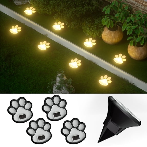 Solar Dog Paw Print Ground Lights LED Outdoor Garden Pathway Lights, Waterproof Solar Powered Yard Decorations for Lawn, Walkway, Landscape and Patio