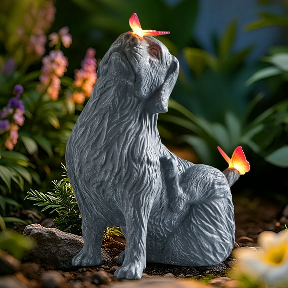 Solar Dog Statue Light Outdoor, 600mAh Battery, 10H Long Lasting Waterproof LED Decorative Dog Sculpture Lamp for Garden Yard Pathway