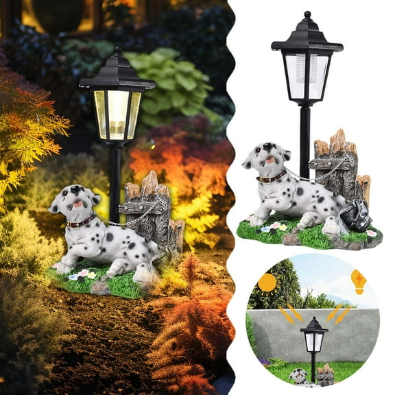 Solar Dog Statue Outdoor Decor with LED Lights Resin Garden Figurine for Patio Yard Lawn Flower Bed Decoration Unique Animal Sculpture Gift for Dad Mom Grandma Birthday Housewarming