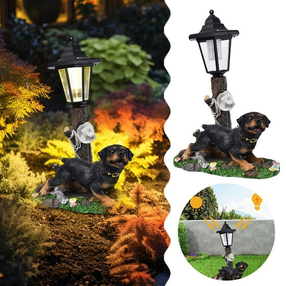 Solar Dog Statue Outdoor Decor with LED Lights Resin Garden Figurine for Patio Yard Lawn Flower Bed Decoration Unique Animal Sculpture Gift for Dad Mom Grandma Birthday Housewarming