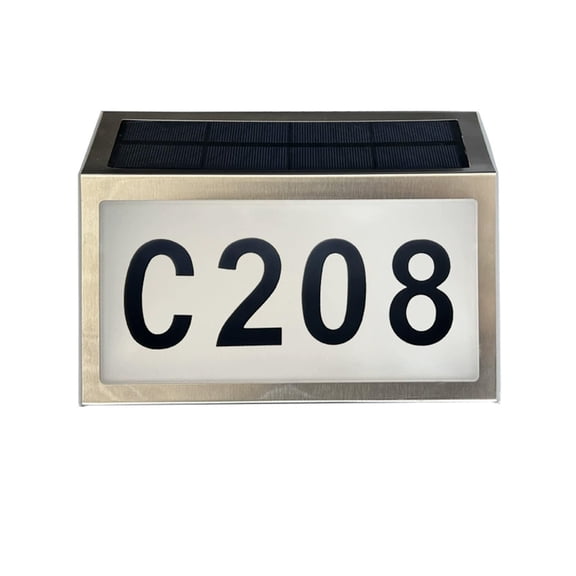 Solar Door Sign Light, Stainless Steel Address Instruction Number Medal Led Light, for Gardens, Patios, and Front Door, 8.78x6.54x1.1in