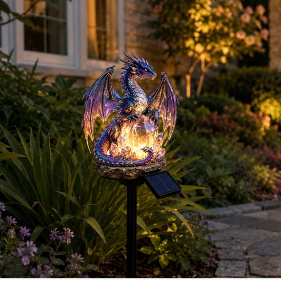 Solar Dragon Crystal Garden Light, Enchanted Crystal Core Dragon Sculpture Lamp, Long-Lasting Sealed Housing Resists Rain, Dust And Outdoor Temperature Fluctuations
