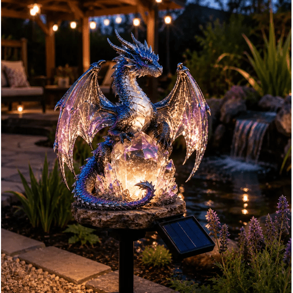 Solar Dragon Crystal Garden Light, Glowing Transparent Crystal Dragon Solar Yard Light, Weatherproof Fantasy Ornament for Lawn & Garden Pathway