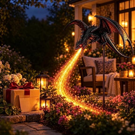 Solar Dragon Fire Garden Light,2027 New Gothic Winged Dragon Stake Light