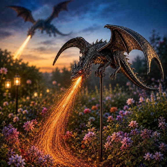 Solar Dragon Fire Garden Light, Solar Dragon Fire Garden Stake Light,Solar Powered Dragons Figurine with Flame, Solar Dragon Fire Garden Statue Light Decor for Lawn, Pathway, Patio & Yard