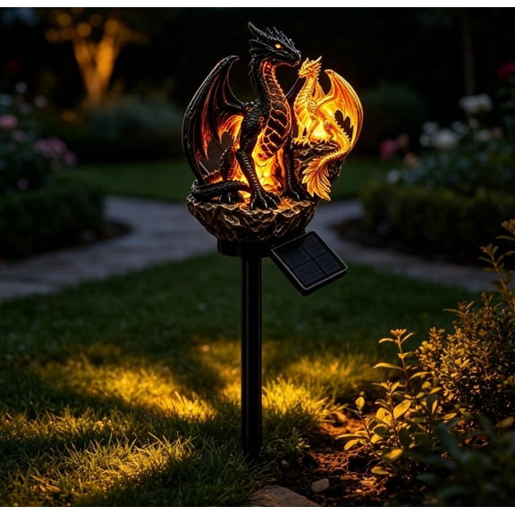 Solar Dragon Garden Light – Solar-Powered Outdoor Stake Light with Golden Ember Glow, Weatherproof Mythical Decor for Pathways, Patios & Zen Gardens