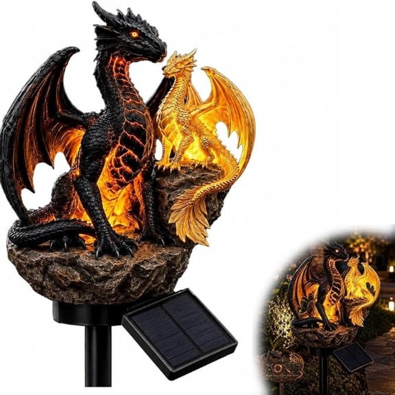 Solar Dragon Garden Stake Light, Parent Hatchling Dragon Rock Platform Solar Lamp, Portable Ground Spike Decor For Temporary Halloween Venues And Balcony Displays