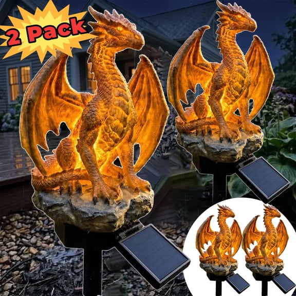 Solar Dragon Garden Statue, Dragon Legacy Golden Ember Edition Solar Dragon Lights Outdoor for Halloween Outdoor Patio Yard, Ornament Patio, 1 Pack