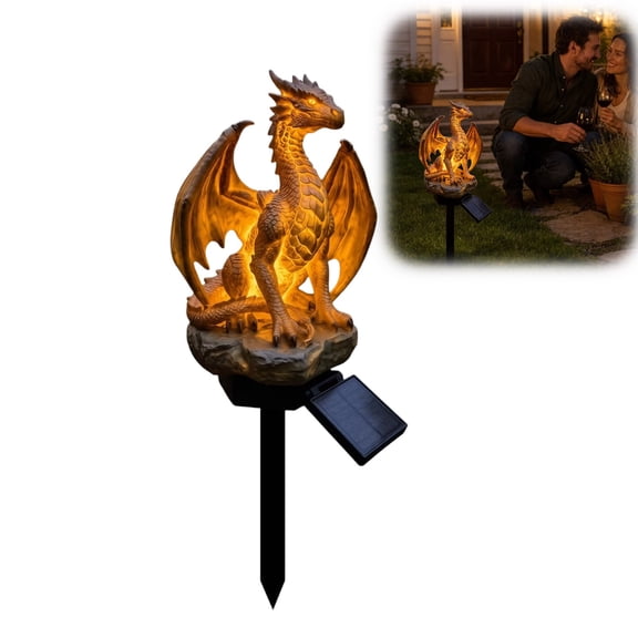 Solar Dragon Garden Statue Light – Resin Outdoor Dragon Yard Decor with Warm Glow, Waterproof Solar Powered Lawn Ornament for Patio Pathway, Mythical Fantasy Gift (1PC)