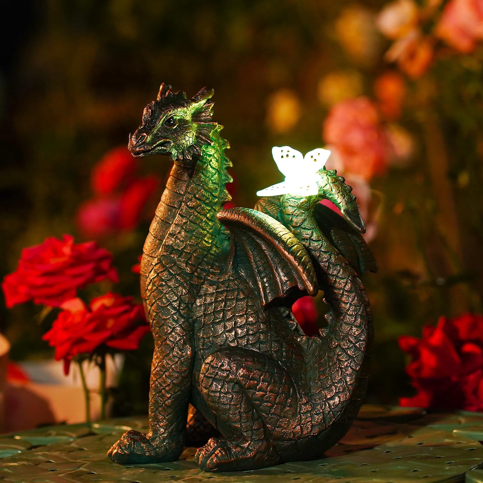 Solar Dragon Outdoor Statues For Garden: Outside Decor With Butterfly Clearance Yard Art Lawn Ornaments Porch Patio Balcony Home House Mom Grandma Women