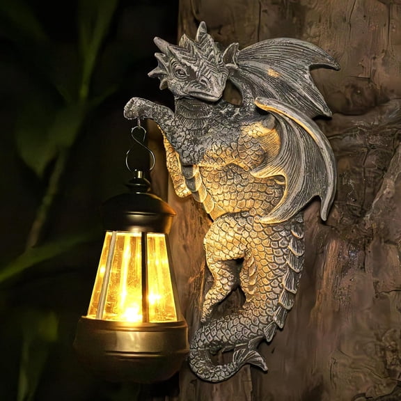 Solar Dragon Statue Outdoor Garden Decor - Medieval Fantasy Yard Art, Whimsical Lawn Ornaments, Unique Decorations Outdoor & Gifts, Weather-Resistant Animal Figurine Gift with Handmade Look