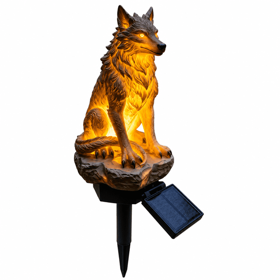 Solar Dragon Wolf Garden Stake Light, Purple Ember Resin Figurine Night Light for Outdoor Pathway, Porch and Halloween Decor