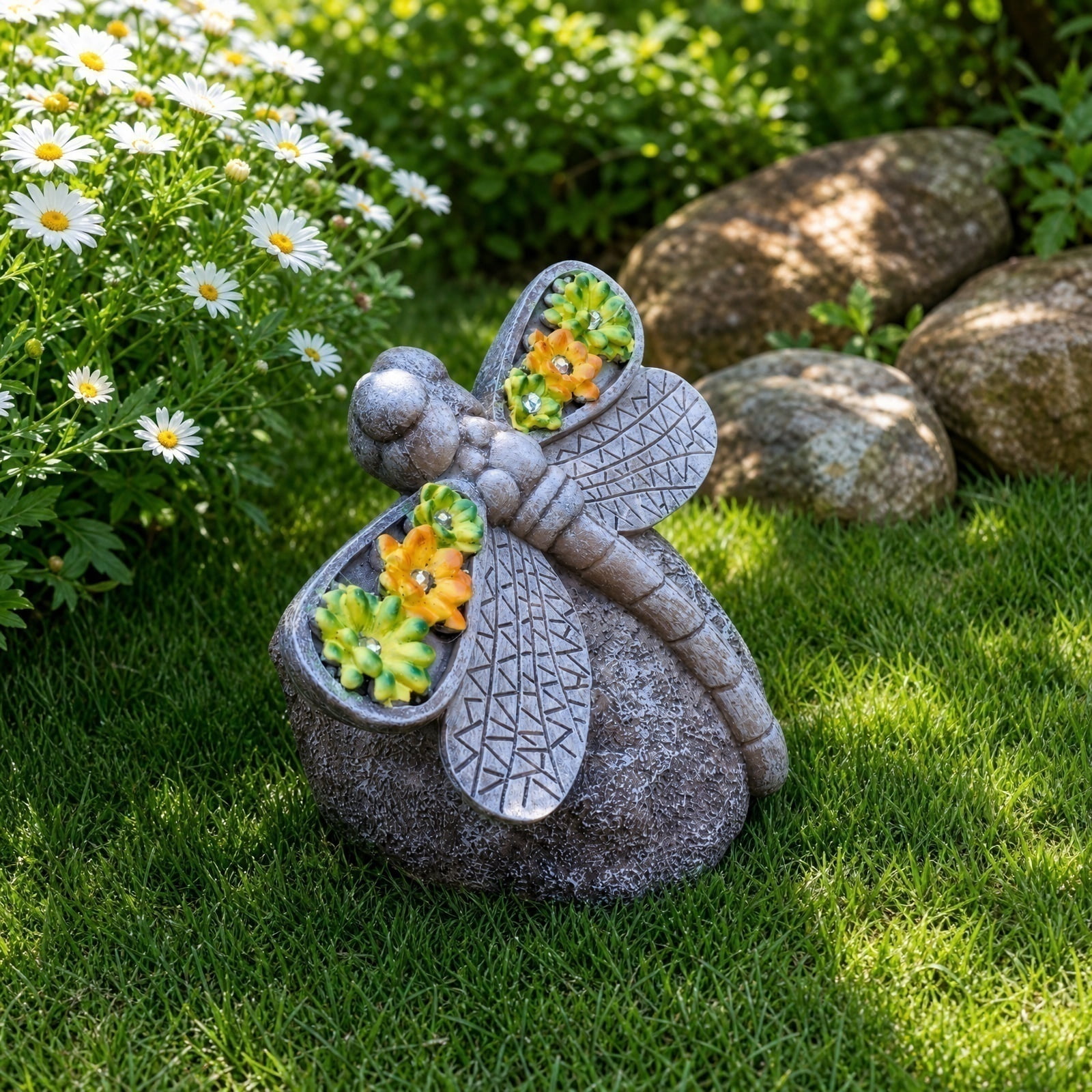 Photo inspiration: Visual Reference: Solar Dragonfly Garden Decor With Cracked Glass Wings Outdoor Resin
