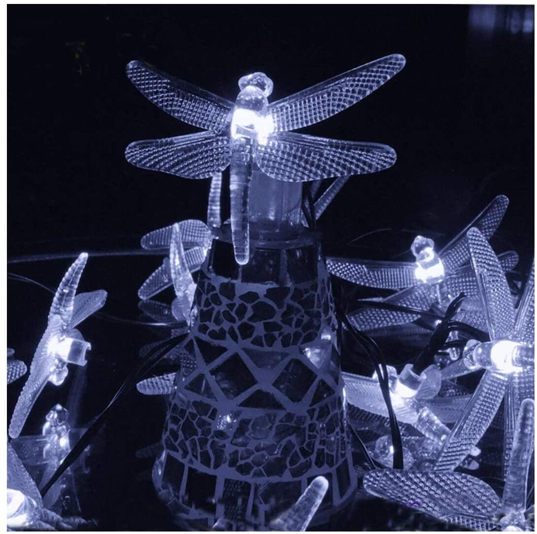 Solar Dragonfly Lights Outdoor 30 LED Dragonfly Lights Waterproof Decorative Lights String Dragonfly Yard Lights Solar Decorative Garden Warm White - White