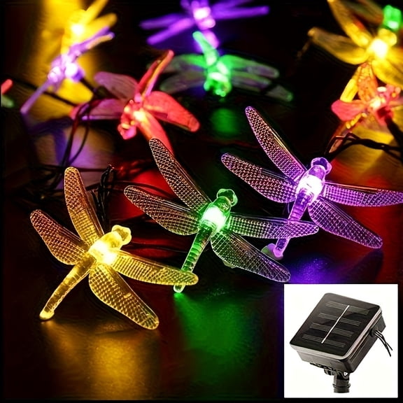 Solar Dragonfly String Lights Outdoor Waterproof, 8 Modes LED Solar Lights for Garden Balcony Courtyard Christmas Decoration
